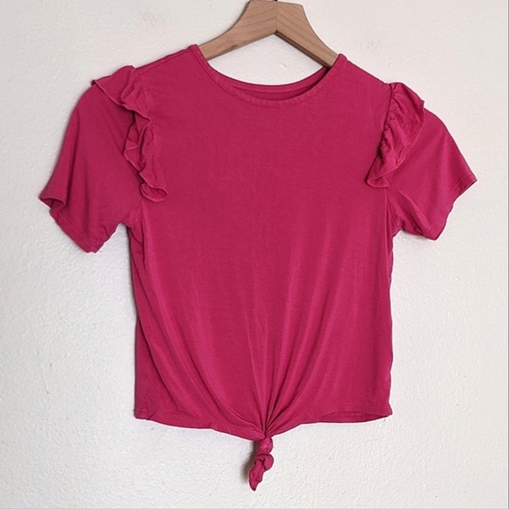 Art Class Ruffle Trim Tie Front Boho Tee Girls size Medium